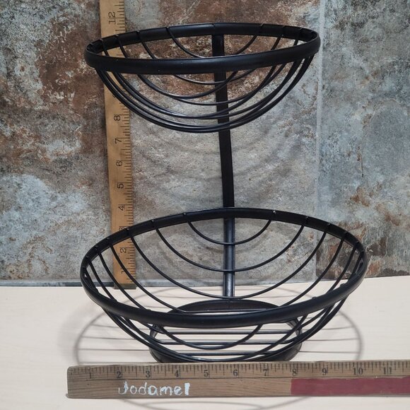 Black Metal 2 Tier Fruit Vegetable Basket Bowl Display Stand - Picture 6 of 11
